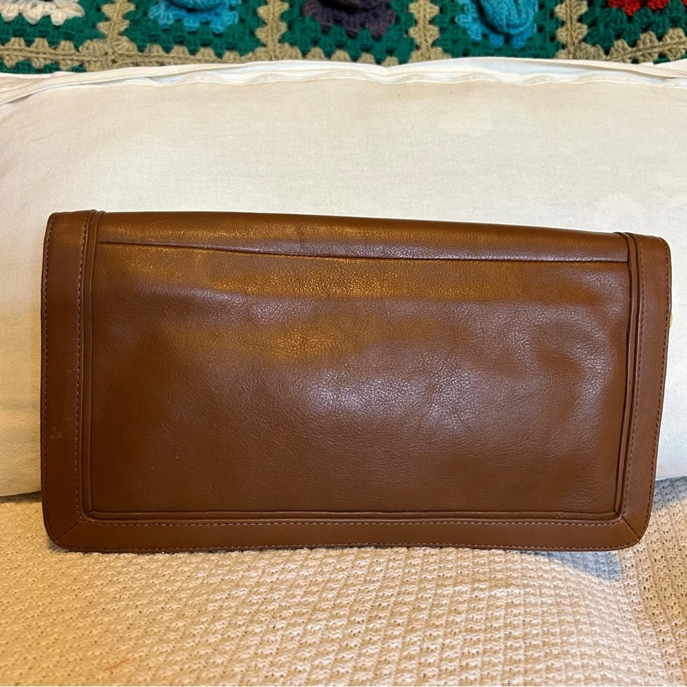 TORY BURCH Reva Brown Leather Shoulder/Hand/Clutch Bag with Gold Accents